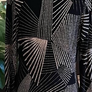 Betsy & Adam Black and White Sheath Dress with Bishop Sleeves